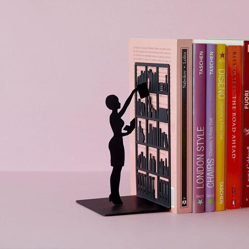 Balvi The Library Metal Bookend - Decorative and Functional Book Holder for Home and Office - Sturdy Black Design with Anti-Slip Bumpers - Ideal Gift for Book Lovers - Sujetalibros - Image 5